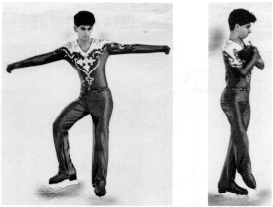 Montage av två bilder - på den ena håller en skridskoåkare ut armarna, på den andra håller han in armarna mot kroppen.