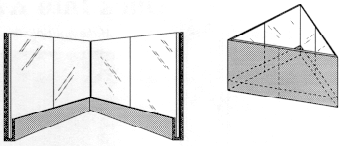 Två figurer över hur man sammanfogar wellpappen och infogar speglarna till en liksidig triangel. Illustration.