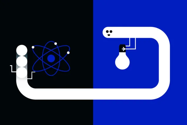 Bilden föreställer en elektrisk krets som visar elektroners kollektiva rörelse och kvantmekaniska effekter.