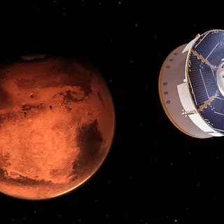 En sond närmar sig Mars. Illustration: NASA/JPL-Caltech.